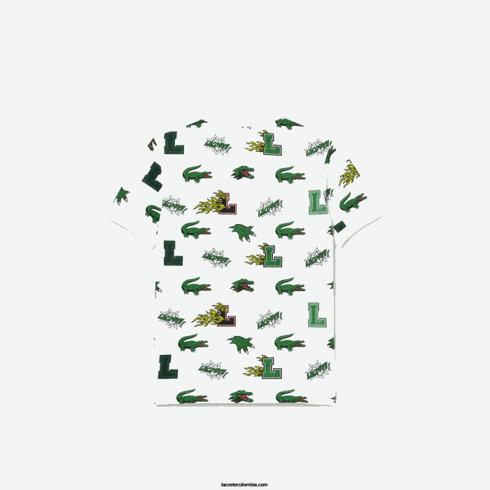 niños Lacoste 6F242956 blanco 001 playera tipo polo con estampado de cocodrilo