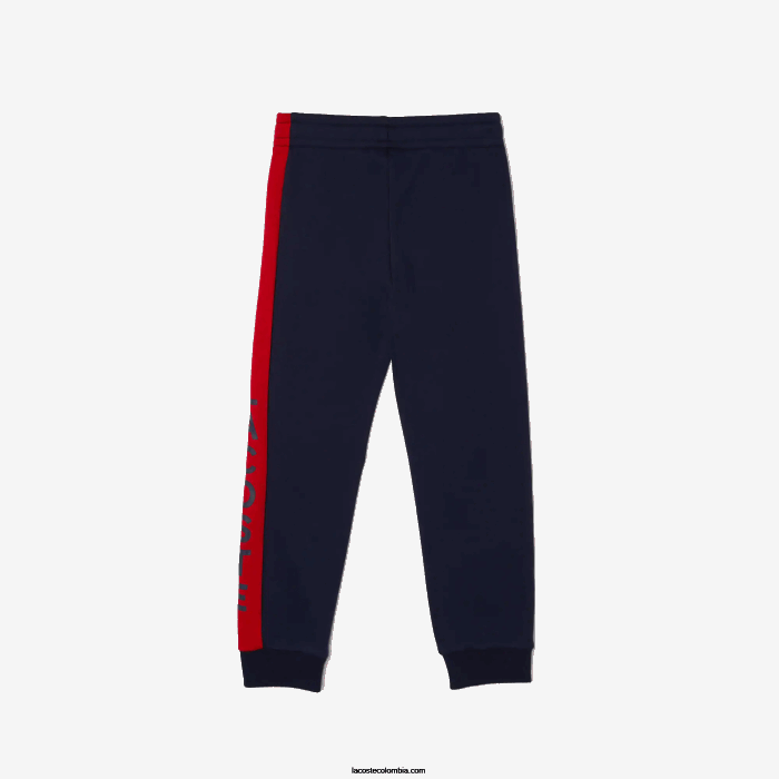 Niños Lacoste 6F243243 azul marino rojo k1h pantalones de chándal de mezcla de vellón de algodón
