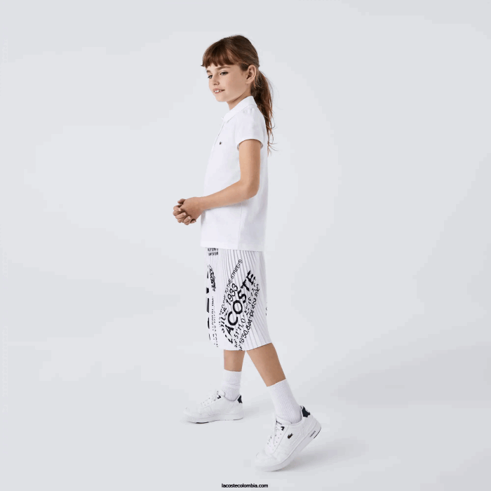 chicas Lacoste 6F242950 blanco 001 mini polo de piqué con cuello festoneado