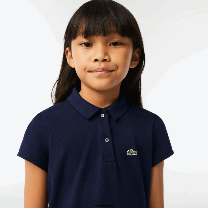 chicas Lacoste 6F242951 azul marino 166 mini polo de piqué con cuello festoneado