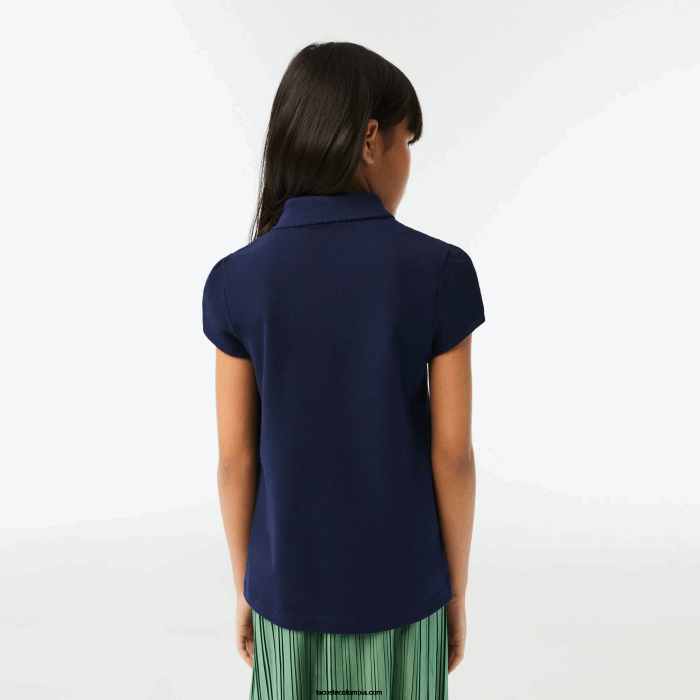 chicas Lacoste 6F242951 azul marino 166 mini polo de piqué con cuello festoneado