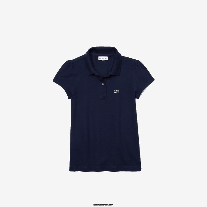 chicas Lacoste 6F242951 azul marino 166 mini polo de piqué con cuello festoneado
