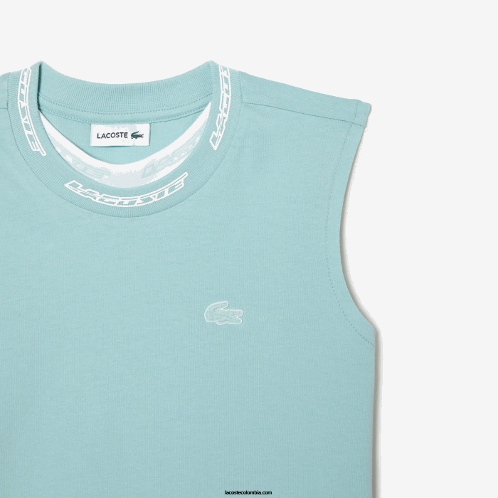 chicas Lacoste 6F243016 menta lgf camiseta sin mangas de jersey de algodón