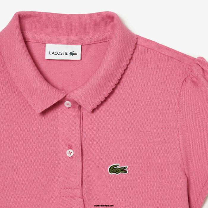chicas Lacoste 6F243037 rosa 2r3 mini polo de piqué con cuello festoneado