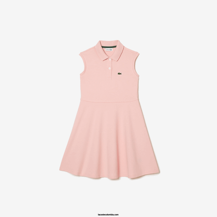 chicas Lacoste 6F243077 rosa kf9 vestido tipo polo de piqué elástico entallado y acampanado chicas Lacoste 6F243077 rosa kf9 vestido tipo polo de piqué elástico entallado y acampanado