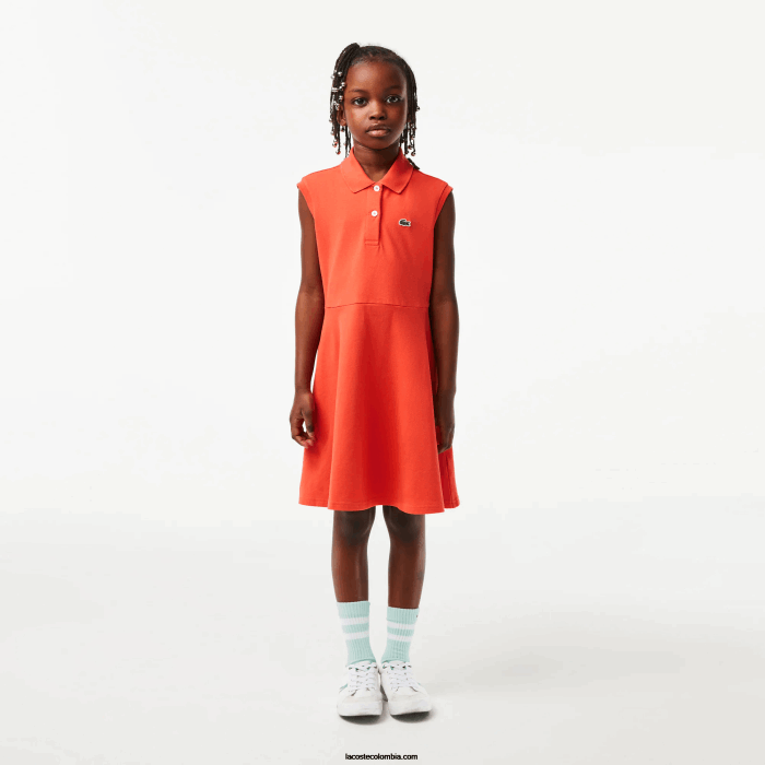 chicas Lacoste 6F243078 naranja 02k vestido tipo polo de piqué elástico entallado y acampanado chicas Lacoste 6F243078 naranja 02k vestido tipo polo de piqué elástico entallado y acampanado