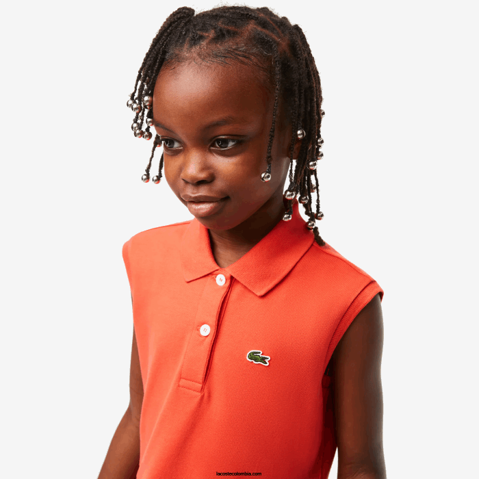chicas Lacoste 6F243078 naranja 02k vestido tipo polo de piqué elástico entallado y acampanado