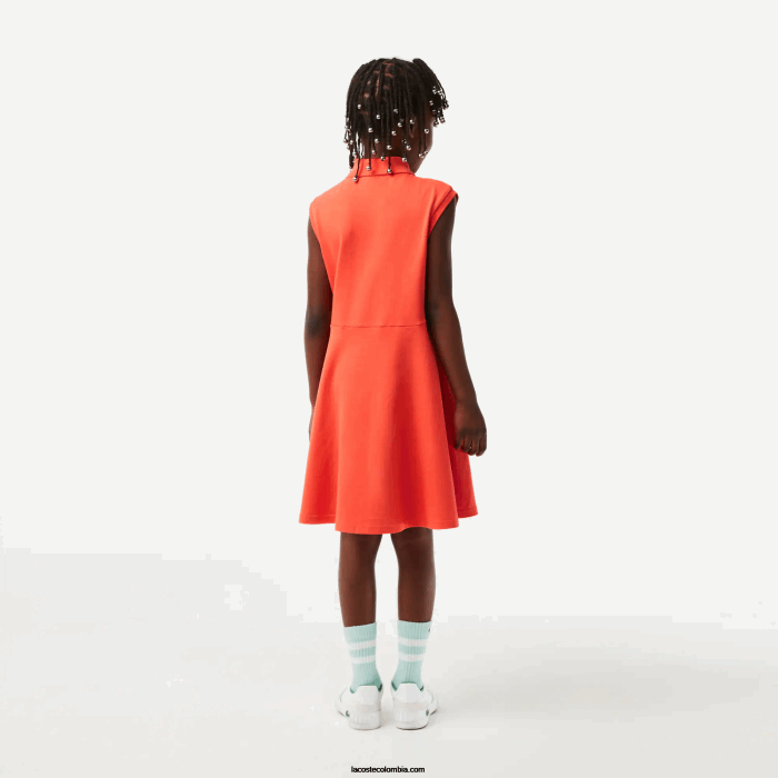 chicas Lacoste 6F243078 naranja 02k vestido tipo polo de piqué elástico entallado y acampanado