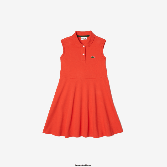 chicas Lacoste 6F243078 naranja 02k vestido tipo polo de piqué elástico entallado y acampanado