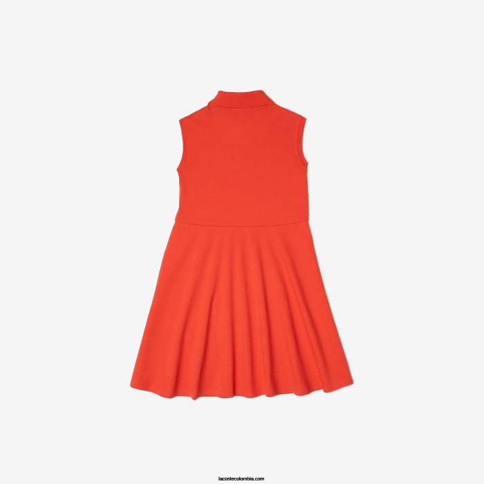 chicas Lacoste 6F243078 naranja 02k vestido tipo polo de piqué elástico entallado y acampanado