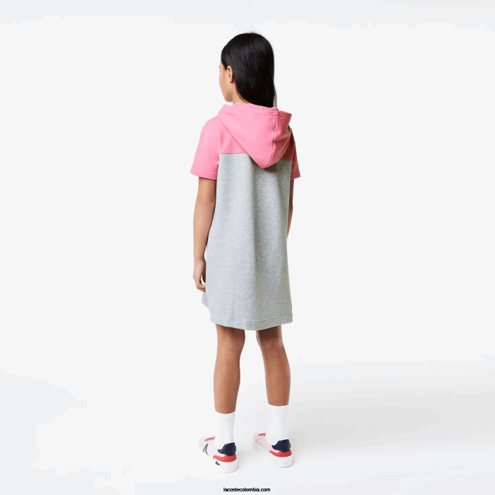 chicas Lacoste 6F243079 gris chino rosa ew1 vestido colorblock con capucha de algodón orgánico