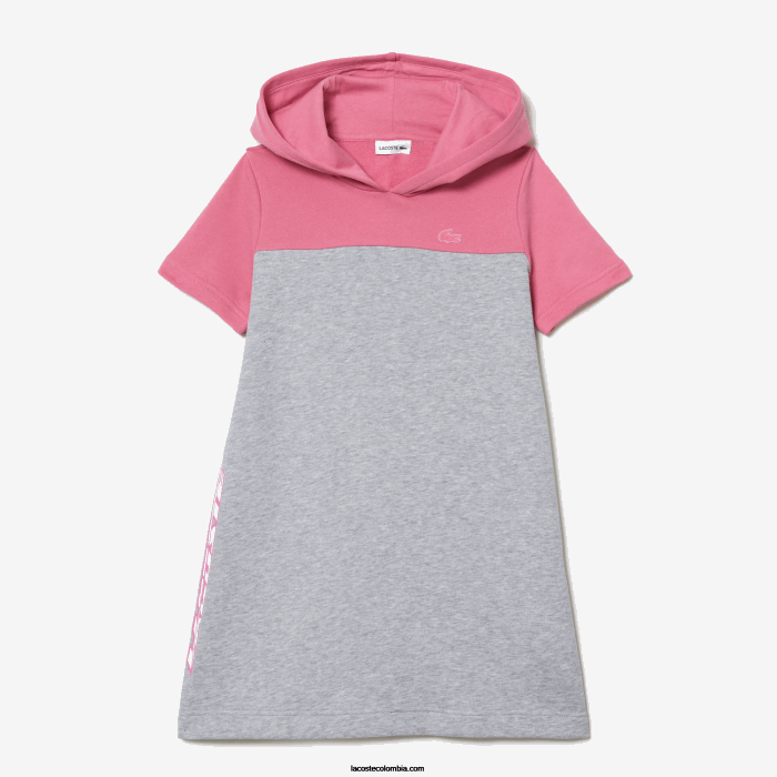 chicas Lacoste 6F243079 gris chino rosa ew1 vestido colorblock con capucha de algodón orgánico