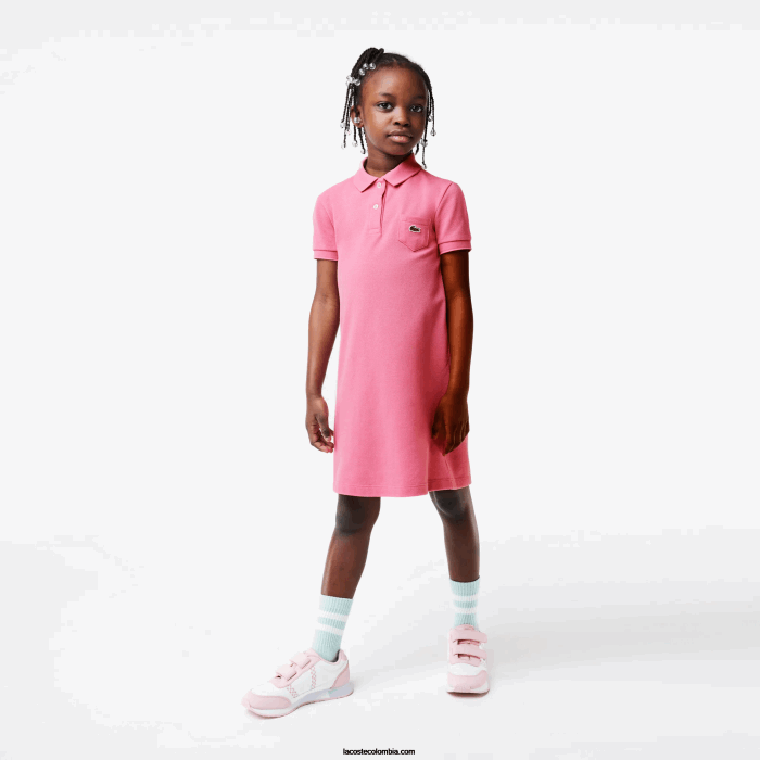 chicas Lacoste 6F243081 rosa 2r3 vestido tipo polo de algodón chicas Lacoste 6F243081 rosa 2r3 vestido tipo polo de algodón