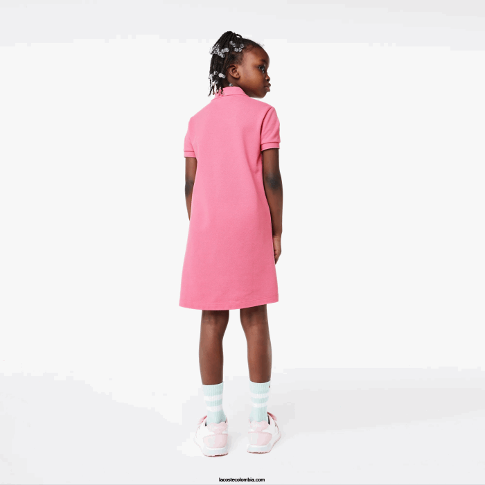 chicas Lacoste 6F243081 rosa 2r3 vestido tipo polo de algodón