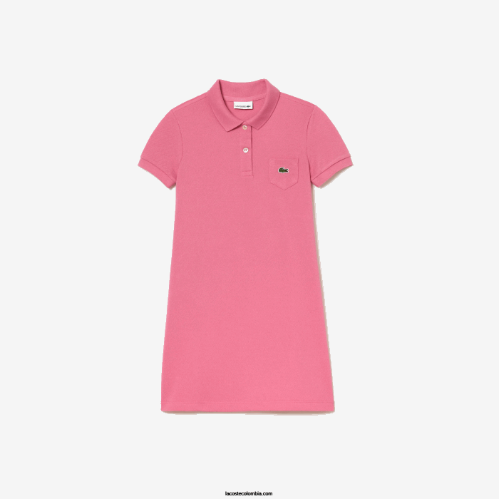 chicas Lacoste 6F243081 rosa 2r3 vestido tipo polo de algodón