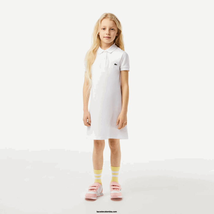 chicas Lacoste 6F243082 blanco 001 vestido tipo polo de algodón chicas Lacoste 6F243082 blanco 001 vestido tipo polo de algodón
