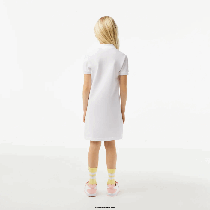 chicas Lacoste 6F243082 blanco 001 vestido tipo polo de algodón