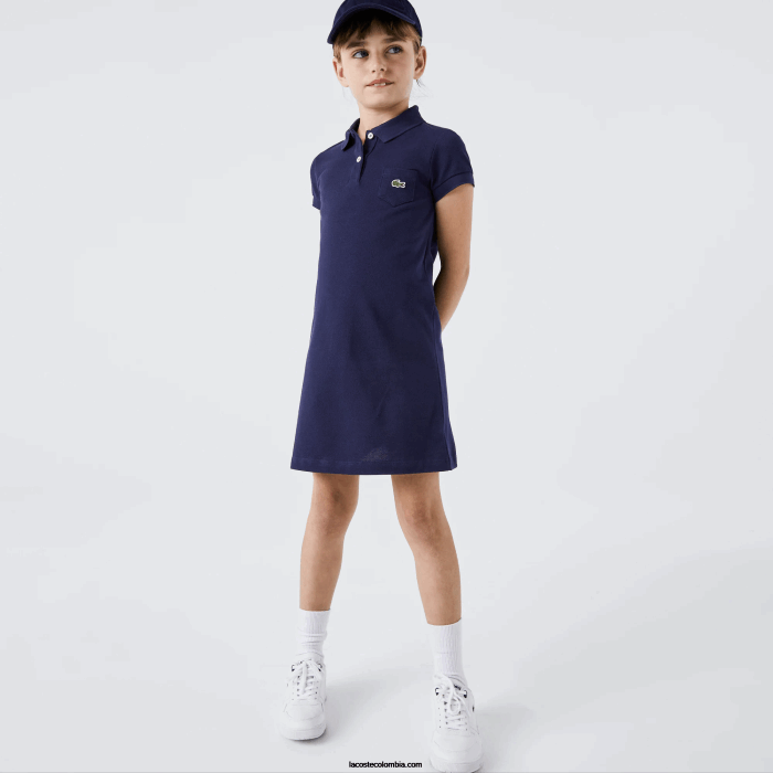 chicas Lacoste 6F243083 azul marino 166 vestido tipo polo de algodón chicas Lacoste 6F243083 azul marino 166 vestido tipo polo de algodón