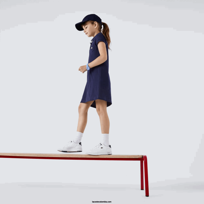 chicas Lacoste 6F243083 azul marino 166 vestido tipo polo de algodón