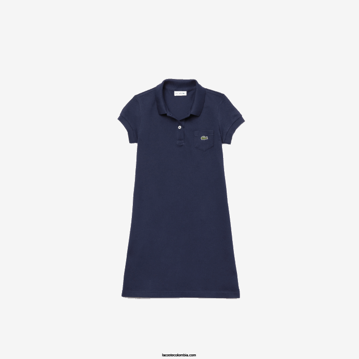 chicas Lacoste 6F243083 azul marino 166 vestido tipo polo de algodón