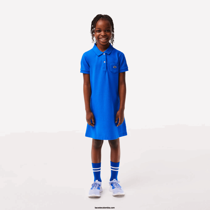 chicas Lacoste 6F243084 kxb azul vestido tipo polo de algodón chicas Lacoste 6F243084 kxb azul vestido tipo polo de algodón