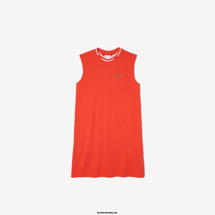chicas Lacoste 6F243085 naranja 02k vestido estilo camiseta con cuello redondo y logo chicas Lacoste 6F243085 naranja 02k vestido estilo camiseta con cuello redondo y logo