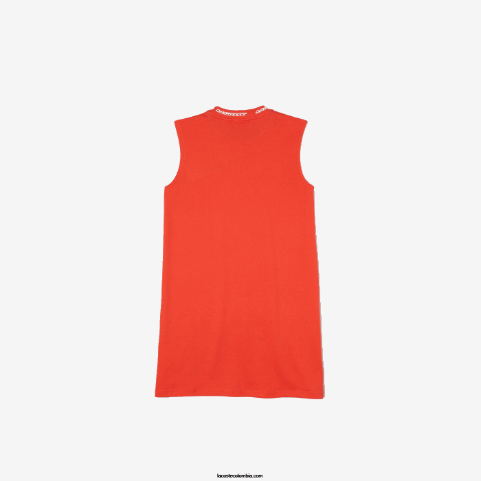 chicas Lacoste 6F243085 naranja 02k vestido estilo camiseta con cuello redondo y logo