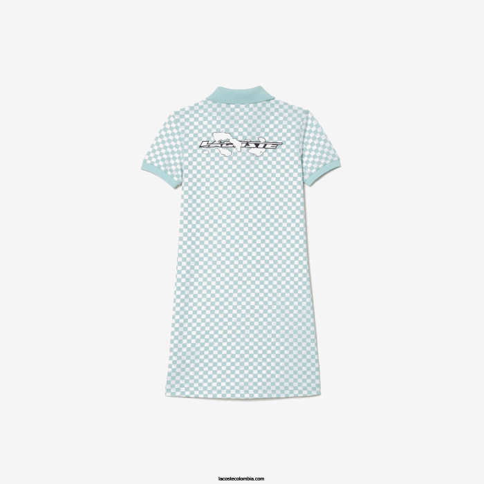 chicas Lacoste 6F243092 verde claro blanco dj3 vestido polo de algodón orgánico con estampado de cuadros