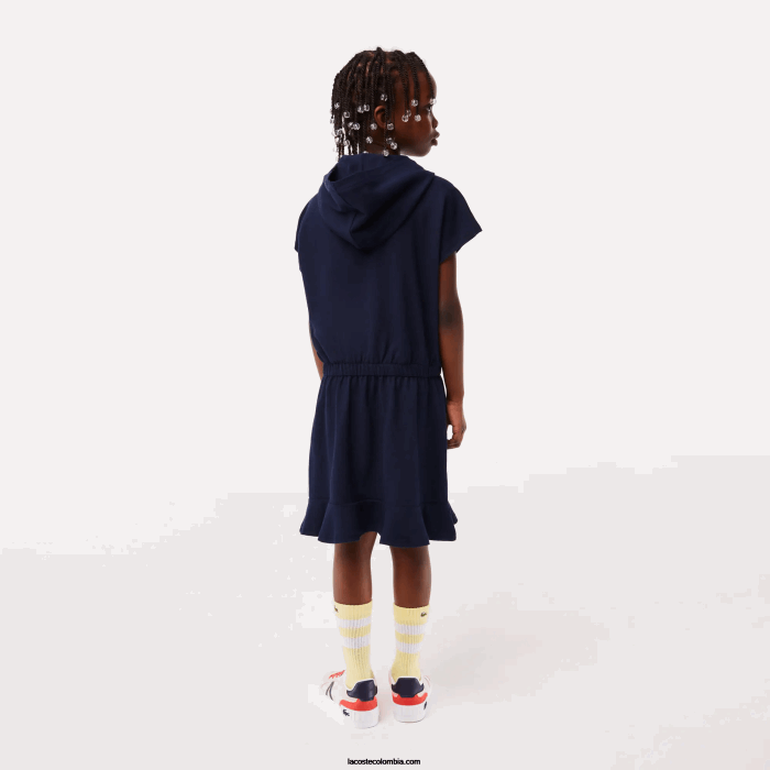 chicas Lacoste 6F243096 azul marino 166 vestido estilo jersey sin mangas de piqué elástico