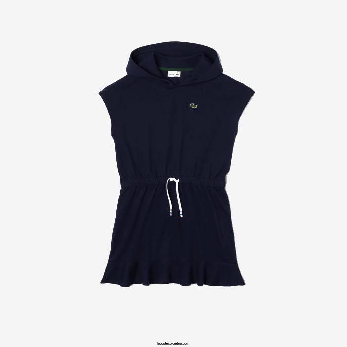 chicas Lacoste 6F243096 azul marino 166 vestido estilo jersey sin mangas de piqué elástico