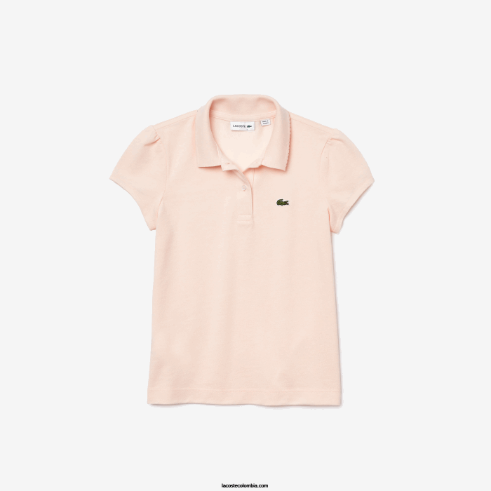 chicas Lacoste 6F243127 cpm rosa claro mini polo de piqué con cuello festoneado chicas Lacoste 6F243127 cpm rosa claro mini polo de piqué con cuello festoneado