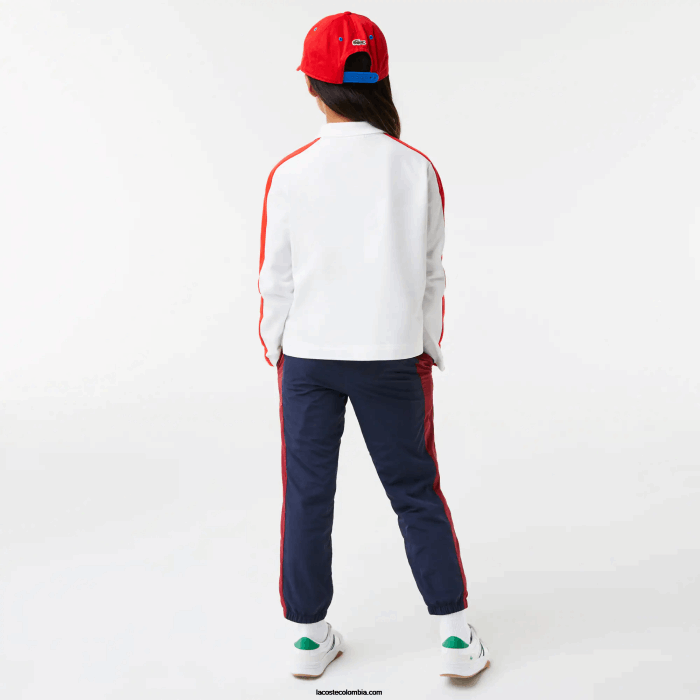 chicas Lacoste 6F243144 blanco rojo 7hu polo con cremallera y banda en contraste