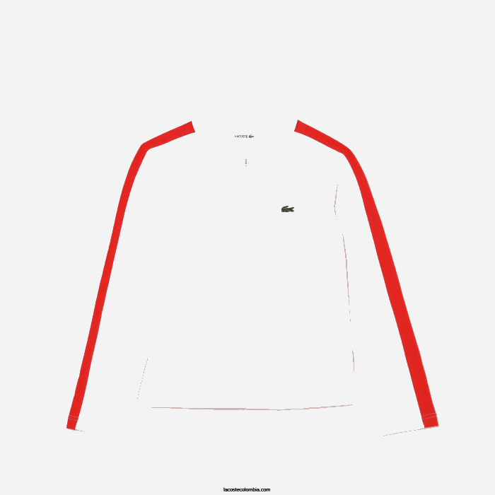 chicas Lacoste 6F243144 blanco rojo 7hu polo con cremallera y banda en contraste
