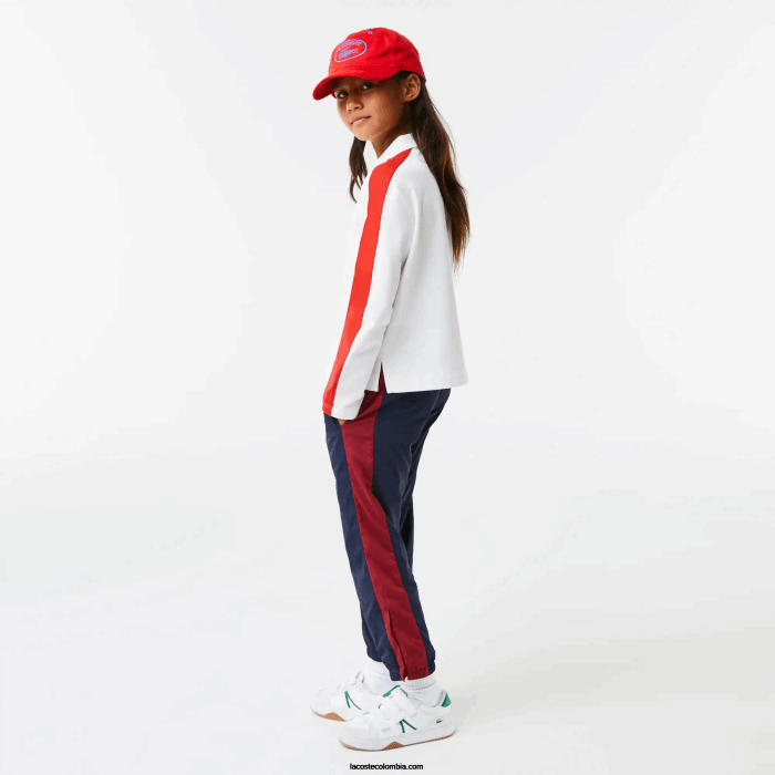 chicas Lacoste 6F243144 blanco rojo 7hu polo con cremallera y banda en contraste