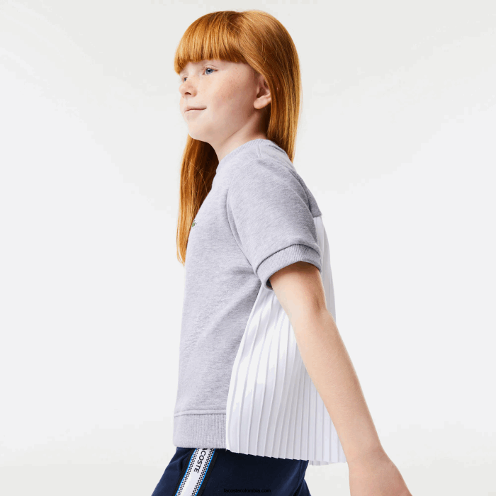 chicas Lacoste 6F243156 lomo gris cca camiseta de felpa con espalda plisada chicas Lacoste 6F243156 lomo gris cca camiseta de felpa con espalda plisada