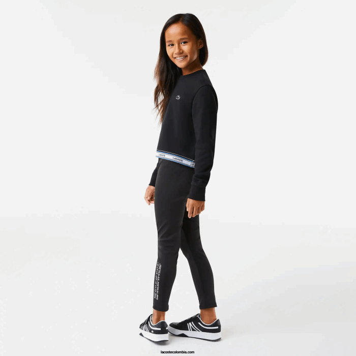 chicas Lacoste 6F243206 negro 031 sudadera corta con banda estampada
