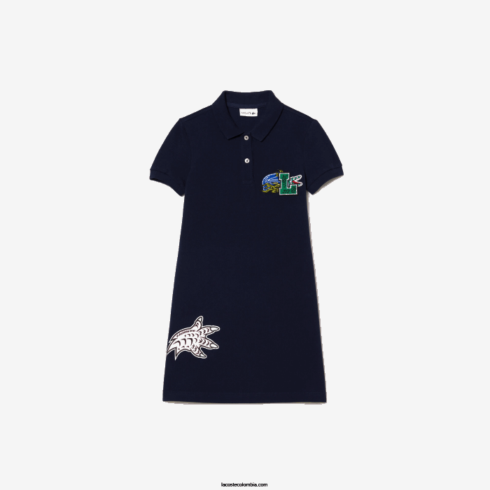 chicas Lacoste 6F243268 azul marino 166 vestido polo de algodón orgánico