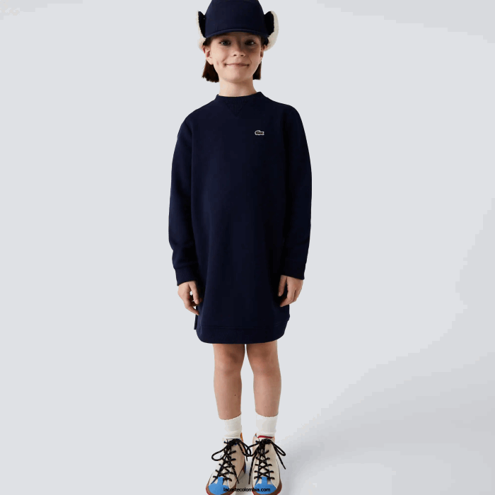 chicas Lacoste 6F243287 azul marino 166 vestido de polar con espalda plisada chicas Lacoste 6F243287 azul marino 166 vestido de polar con espalda plisada