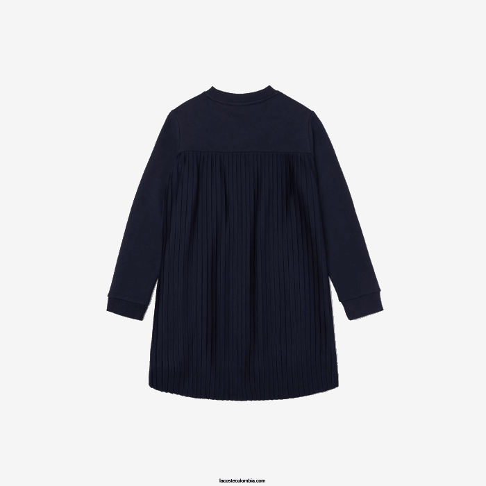 chicas Lacoste 6F243287 azul marino 166 vestido de polar con espalda plisada