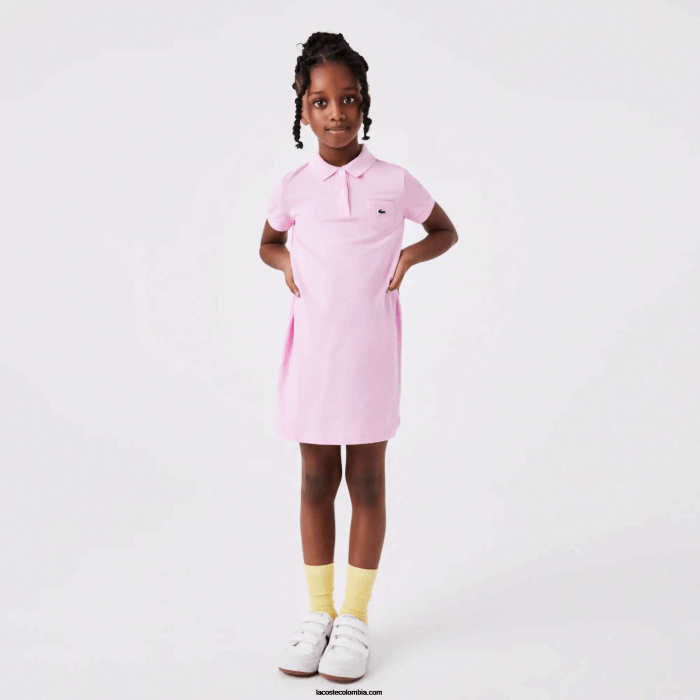 chicas Lacoste 6F243288 rosa z4h vestido tipo polo de algodón