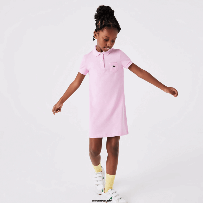 chicas Lacoste 6F243288 rosa z4h vestido tipo polo de algodón