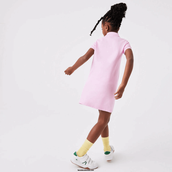 chicas Lacoste 6F243288 rosa z4h vestido tipo polo de algodón