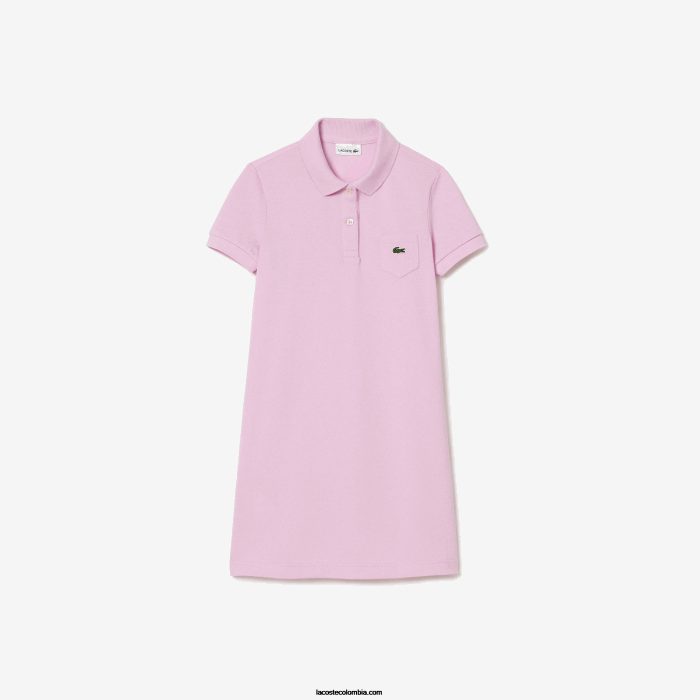 chicas Lacoste 6F243288 rosa z4h vestido tipo polo de algodón