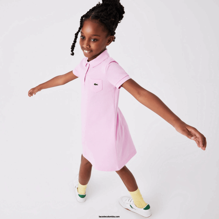 chicas Lacoste 6F243288 rosa z4h vestido tipo polo de algodón