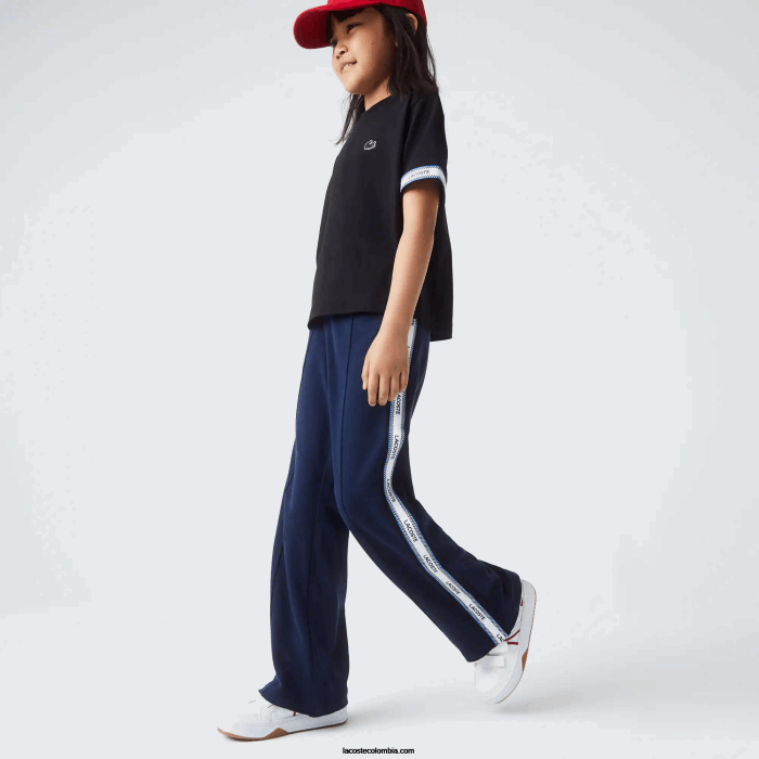 chicas Lacoste 6F243289 azul marino 166 pantalones oversize con bandas laterales