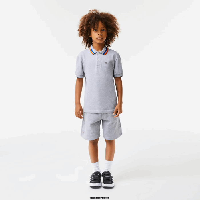 Niños Lacoste 6F242953 gris chino blanco w9d polo de petit piqué de algodón con cuello tricolor