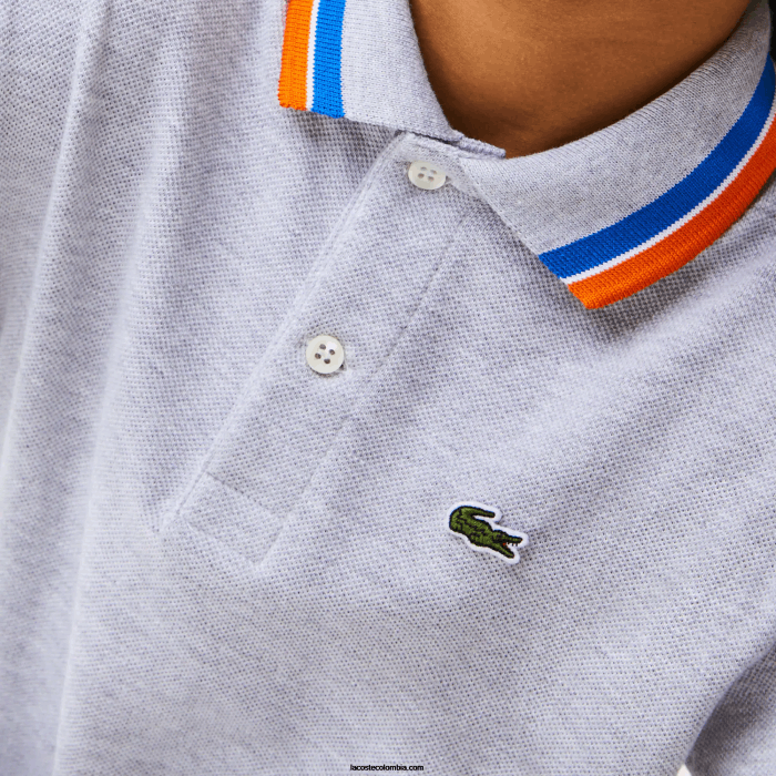 Niños Lacoste 6F242953 gris chino blanco w9d polo de petit piqué de algodón con cuello tricolor