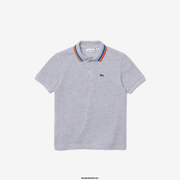 Niños Lacoste 6F242953 gris chino blanco w9d polo de petit piqué de algodón con cuello tricolor