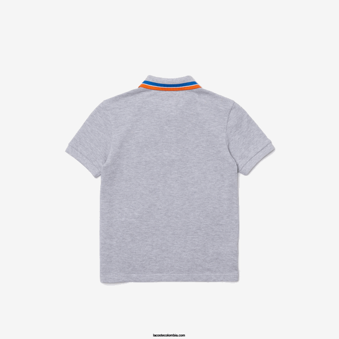 Niños Lacoste 6F242953 gris chino blanco w9d polo de petit piqué de algodón con cuello tricolor