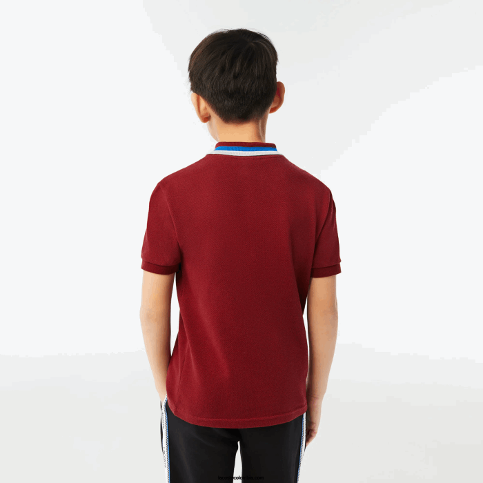 Niños Lacoste 6F242954 blanco burdeos x62 polo de petit piqué de algodón con cuello tricolor